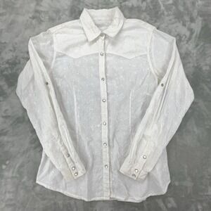 Outback Trading Co White Carousel Eyelet Western Snap Shirt XL 42022 Cotton